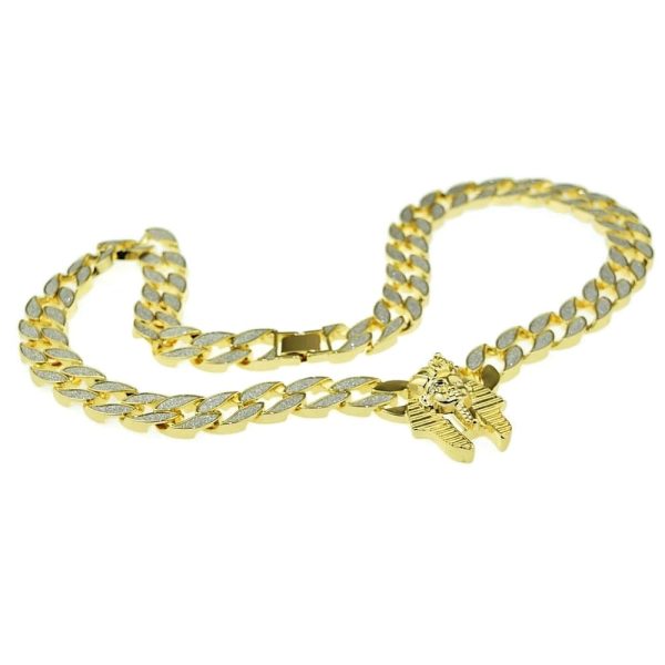 30  Pharaoh Head Chain Gold Finish Sandblast Necklace For Discount - Image 3