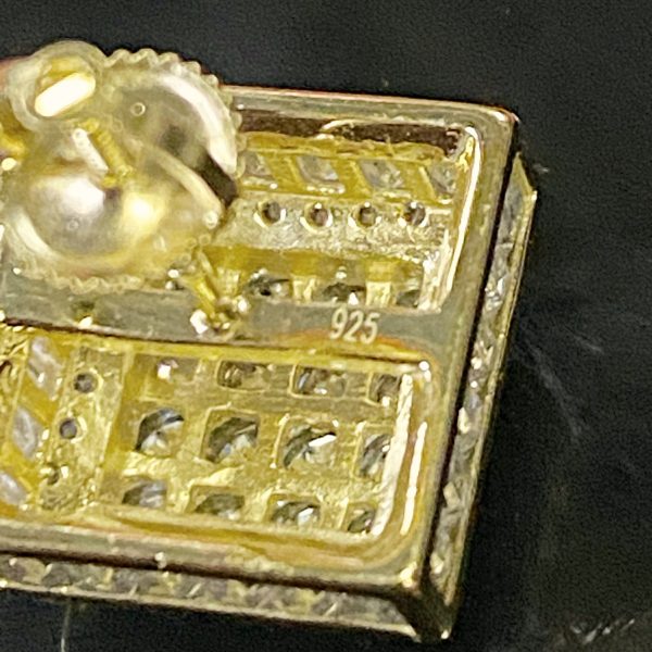 Gold Finish over 925 Sterling Silver Baguette Iced CZ Square Earrings 13MM Fashion - Image 5