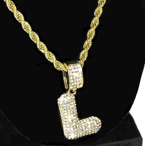 Bubble Letter L Gold Finish Rope Chain Necklace 24  on Sale