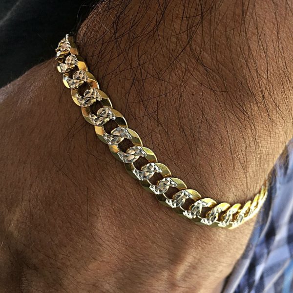 14K Gold Plated 925 Silver Two Tone Diamond Cut Bracelet 8.5  x 8MM on Sale