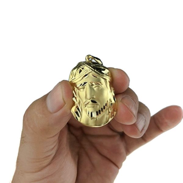 Jesus Head Pendant Gold Finish Diamond-Cut 1.5  Sale - Image 4