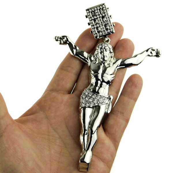 Jesus Body Crucifix Cross Huge Pendant Silver Tone 4.5  Inches Online - Image 4