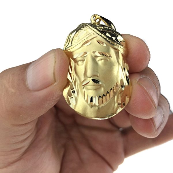 Jesus Head Pendant Gold Finish Diamond-Cut 1.5  Sale - Image 2