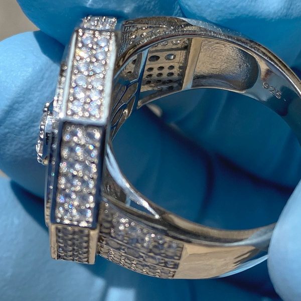 925 Sterling Silver Baguette Big Octagon Ring Iced CZ Flooded Out For Sale - Image 5