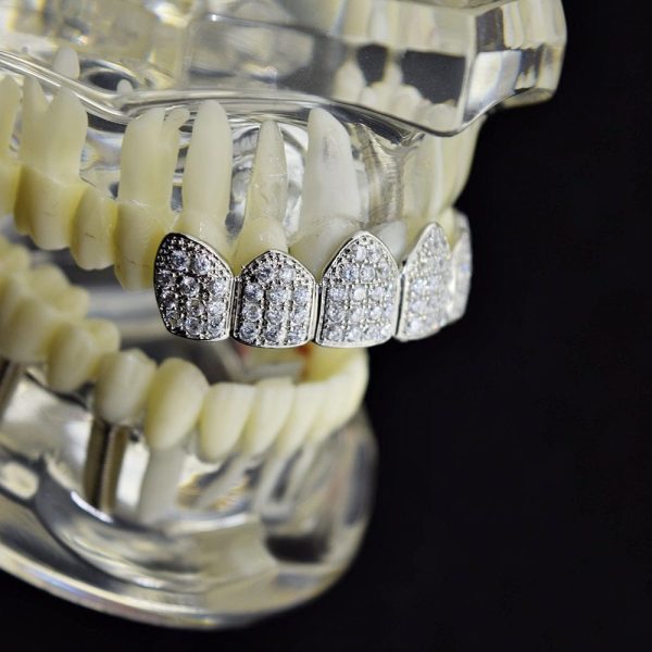 Silver Tone CZ Iced Micro Pave Top Teeth Grillz Online now - Image 3