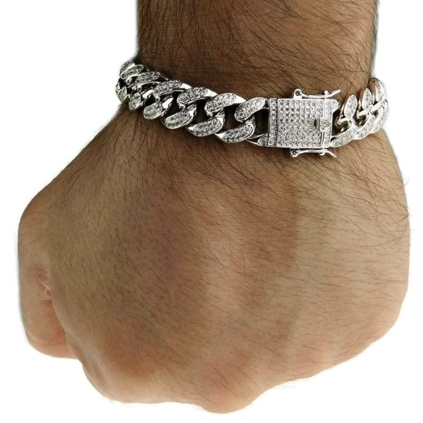 White Gold Plated CZ Iced Flooded Out Bracelet 8  x 12MM Hot on Sale - Image 4