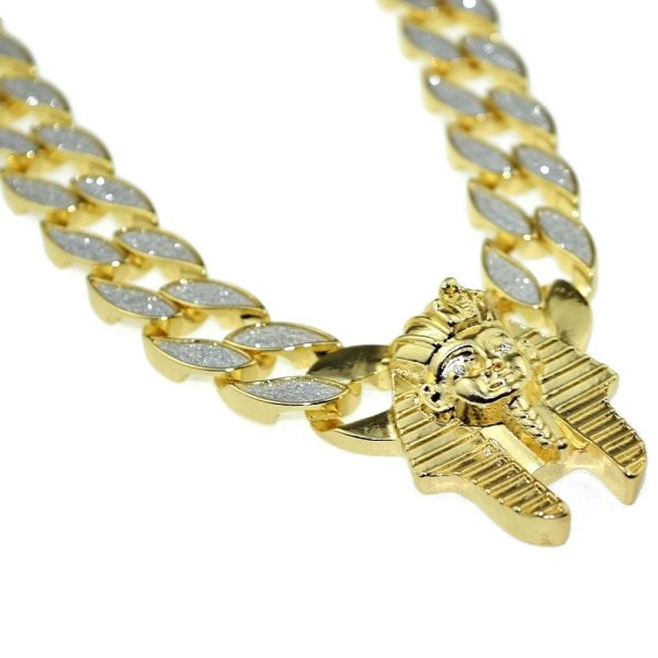 30  Pharaoh Head Chain Gold Finish Sandblast Necklace For Discount - Image 2