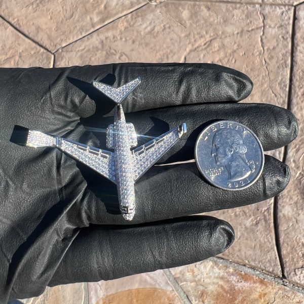 925 Sterling Silver Jet Airplane Pendant CZ Iced Plane Charm Sale - Image 5