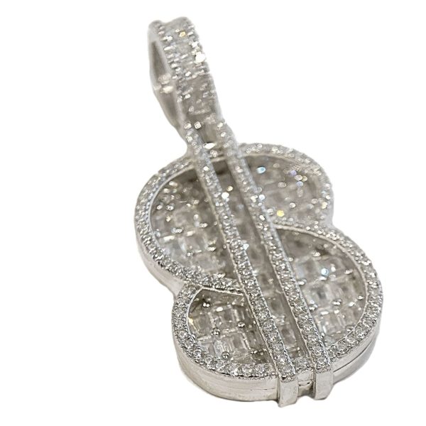 925 Sterling Silver Iced Dollar $ Sign Flooded Out CZ Baguette Pendant Online now