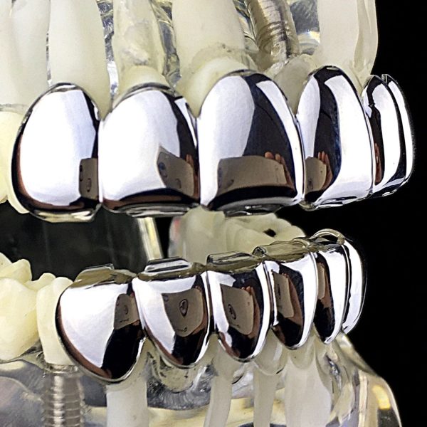Deeper-Cut Silver Tone Teeth Grillz Set Fashion - Image 2