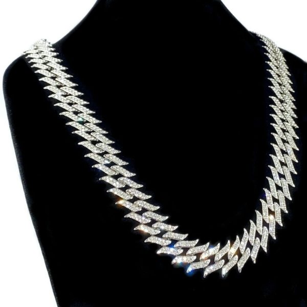 Spike Chain 16  Inch X 25MM Silver Tone Iced Choker Online Hot Sale