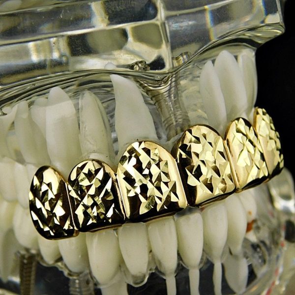 14K Gold Plated Diamond-Cut Top Teeth Grillz Cheap - Image 4