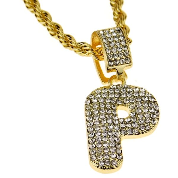Bubble Letter P Gold Finish Rope Chain Necklace 24  Sale - Image 4