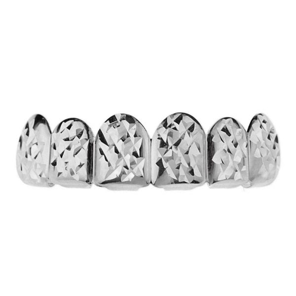 Silver Tone Diamond-Cut Top Teeth Grillz on Sale
