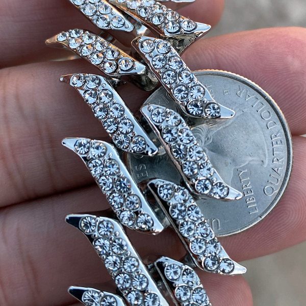 Mens Silver Tone Spike Iced Flooded Out Bracelet 25MM Thick x 9.5  Sale - Image 3