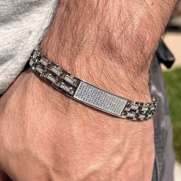 Mens 925 Sterling Silver Presidential Bracelet Iced Bling Out CZ 11MM Thick 8.5  For Cheap - Image 4