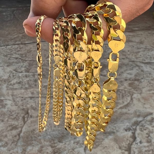 14k Gold Plated over Real 925 Sterling Silver Flat Cuban Link Bracelet 3MM-11MM Discount - Image 3