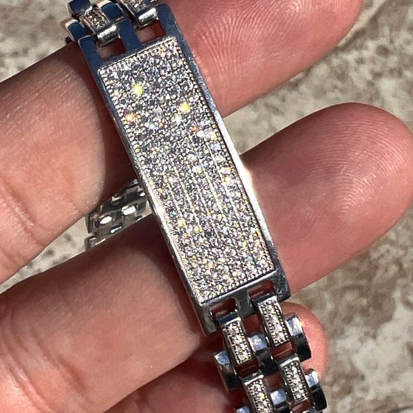 Mens 925 Sterling Silver Presidential Bracelet Iced Bling Out CZ 11MM Thick 8.5  For Cheap - Image 2