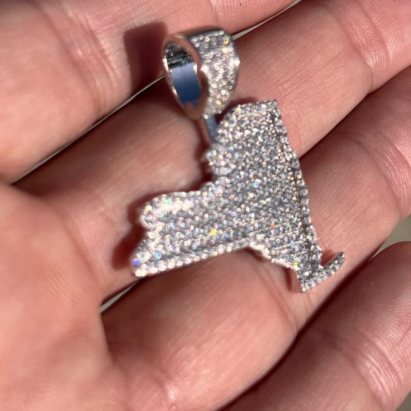 925 Sterling Silver State of New York CZ Iced NY Charm Pendant Supply - Image 2
