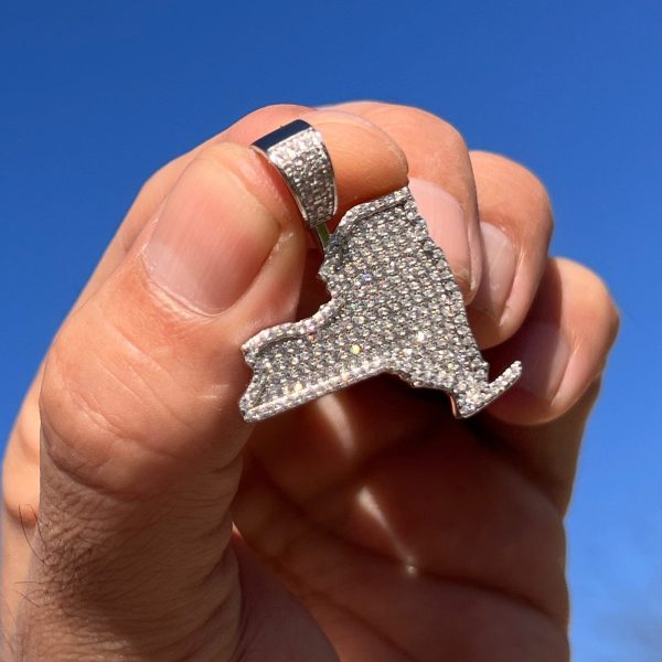 925 Sterling Silver State of New York CZ Iced NY Charm Pendant Supply - Image 4