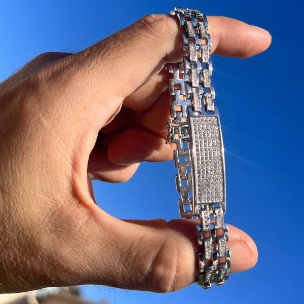 Mens 925 Sterling Silver Presidential Bracelet Iced Bling Out CZ 11MM Thick 8.5  For Cheap - Image 5