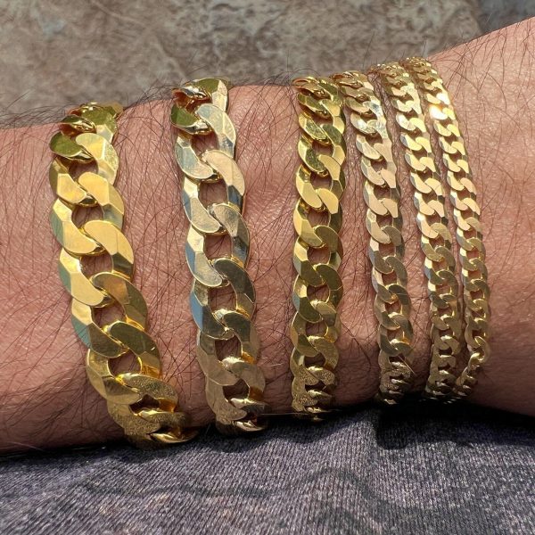 14k Gold Plated over Real 925 Sterling Silver Flat Cuban Link Bracelet 3MM-11MM Discount - Image 2