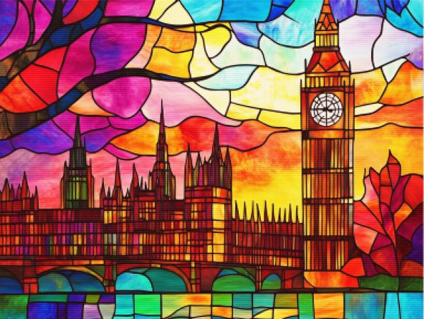 Vibrant Big Ben Stained Glass For Sale - Image 5