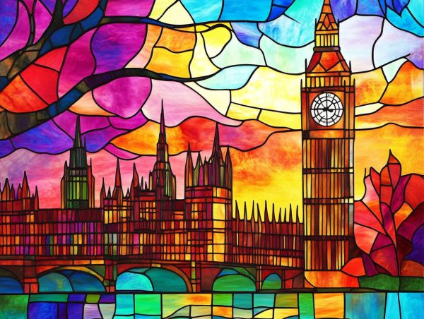 Vibrant Big Ben Stained Glass For Sale - Image 2