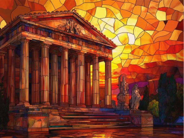 Ancient Greek Temple Stained Glass For Sale - Image 5