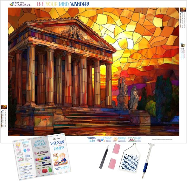 Ancient Greek Temple Stained Glass For Sale