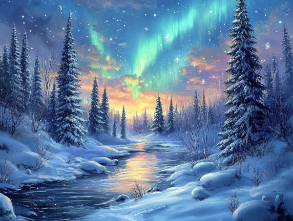 Enchanted Winter Landscape with Northern Lights Online Hot Sale - Image 2