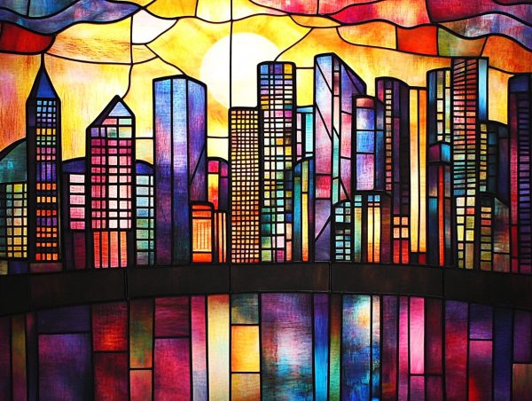 Cityscape at Dusk Stained Glass Fashion - Image 2