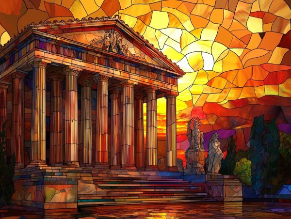 Ancient Greek Temple Stained Glass For Sale - Image 2