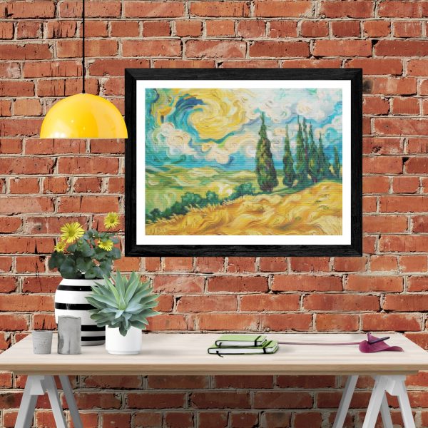 Vibrant Wheat Field with Cypresses Sale - Image 4