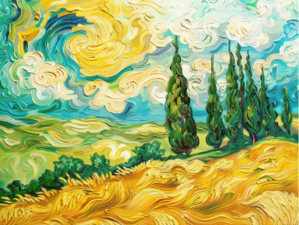 Vibrant Wheat Field with Cypresses Sale - Image 5